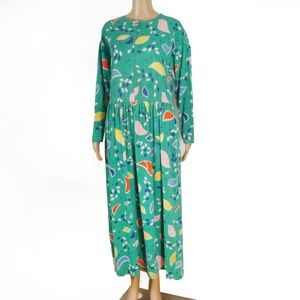 Oscar de la Renta Teal Green Multicolor Printed Long Sleeve Maxi Dress